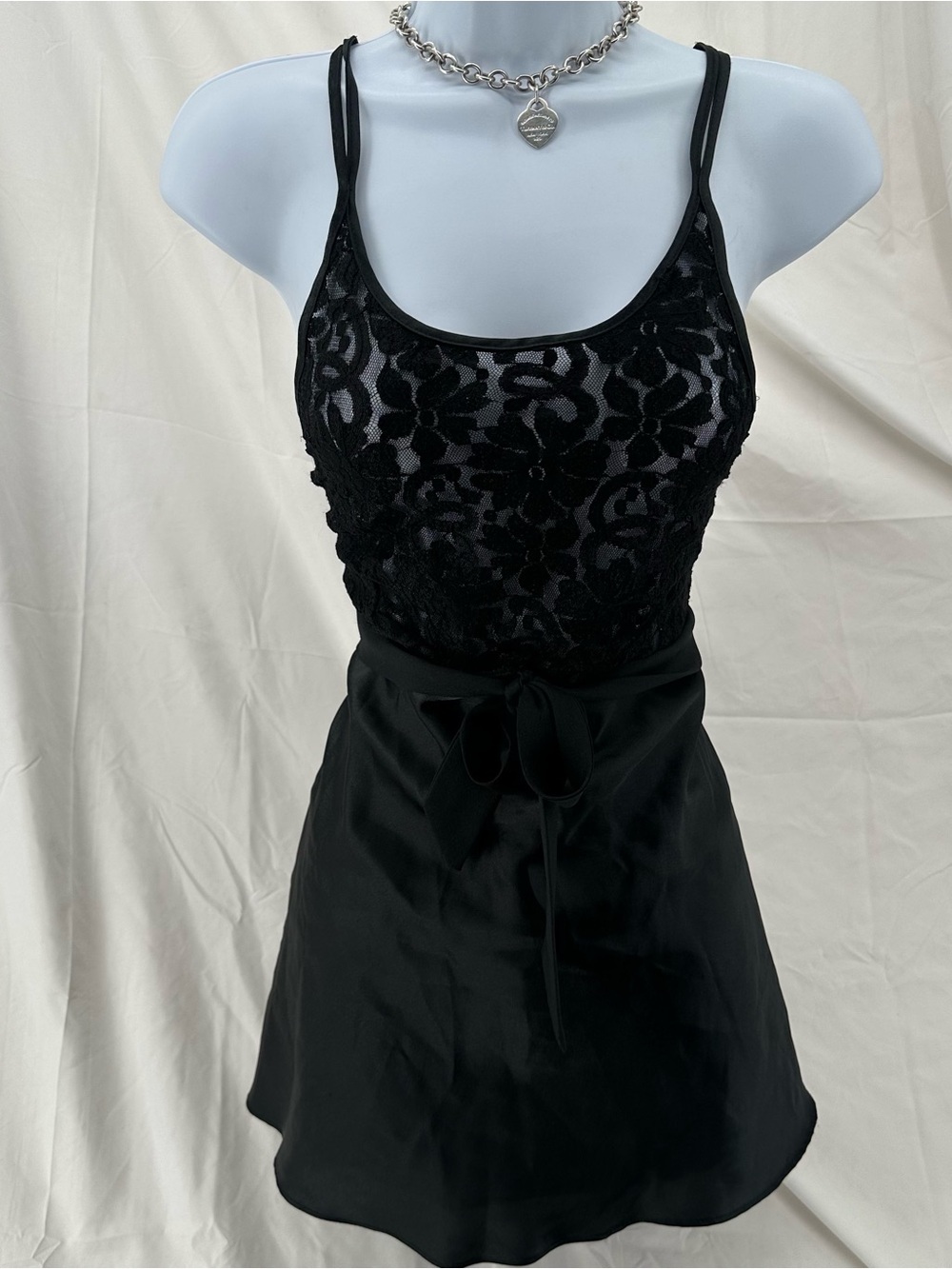 Coquette Lace 90s California Dynasty Black Satin Babydoll Slip Dress